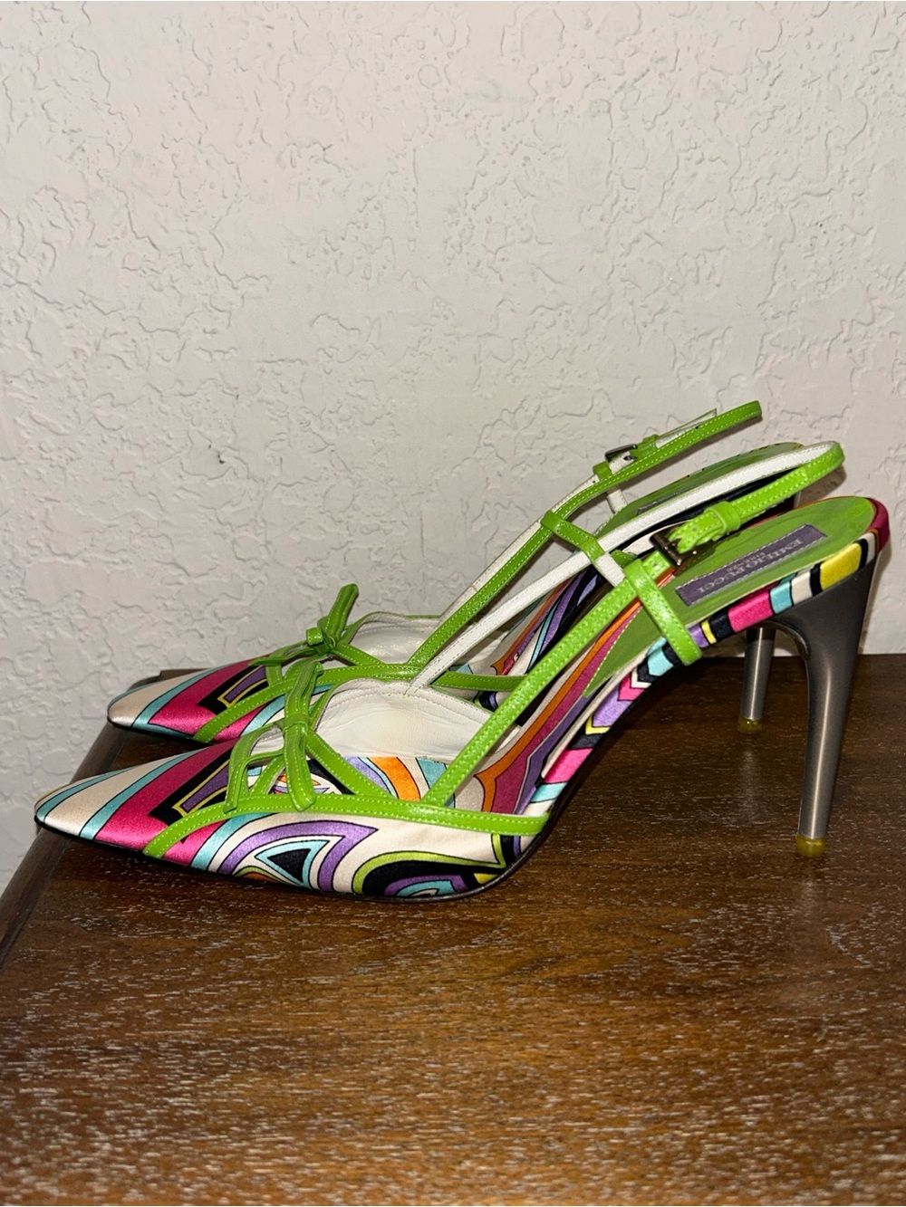 Emilio Pucci Collection 2000s Satin Leather Sling Back Heel Shoes - Picture 7 of 12